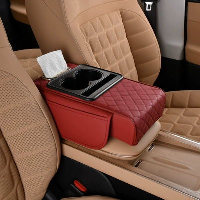 central armrest box pad with cup: Armrest box - burgundy-with-tissue-paper