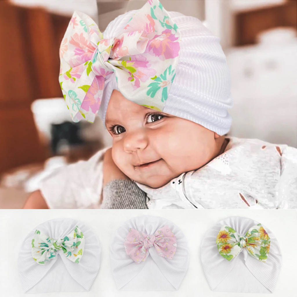 Europe and America Spring and autumn season baby Hat men and women baby lovely printing bow Sets of headgear Newborn Tire cap hat