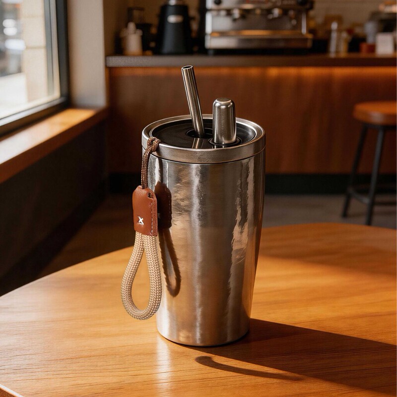 Cross-border fashion pure titanium straw cup with handle, double-layer vacuum insulated cup, light luxury high-end business gift cup wholesale