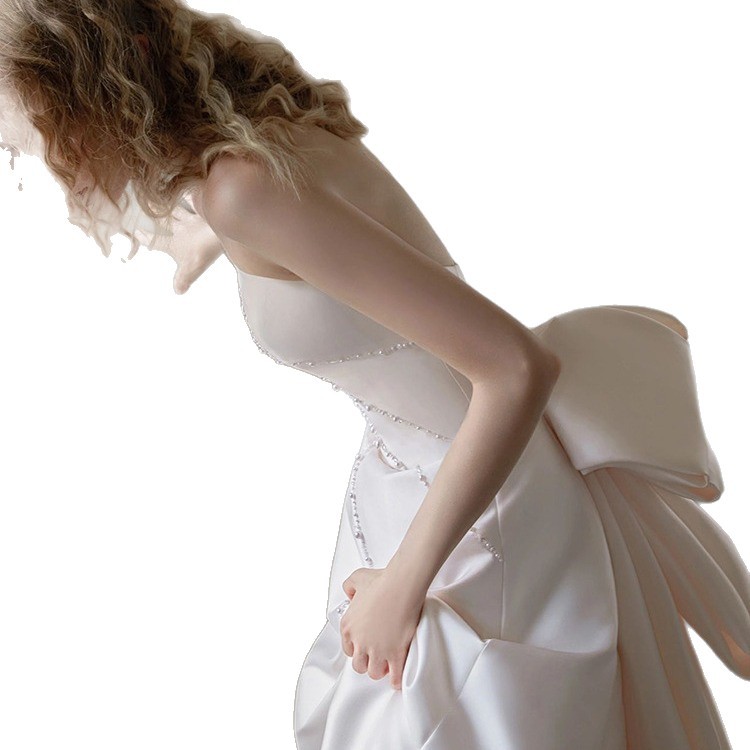 Nuevo vestido de novia de verano 2026, estilo europeo y americano, sencillo y elegante, con espalda descubierta y cremallera, ideal para bodas y fotografía de viajes.