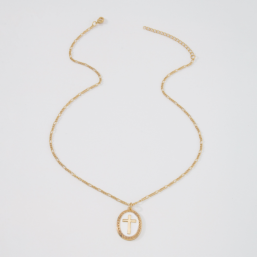 retro cross Virgin Mary hollow micro-encrusted zircon copper necklace female