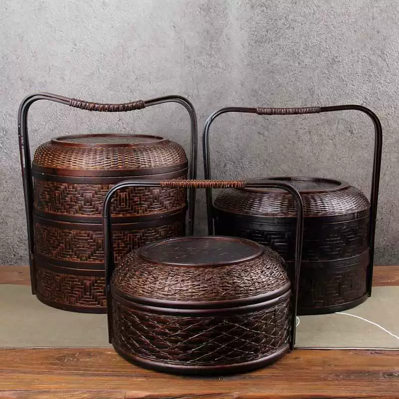 Традиционная коробка для еды, бамбуковая корзина, упаковка для еды Mooncake, трехслойная корзина для доставки еды, двухслойная коробка для доставки еды, ретро
