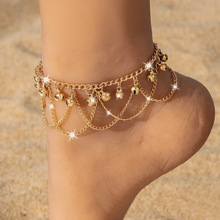 欧美爆款波西米亚风流苏铃铛脚链个性女时尚彩色沙滩脚饰品批发