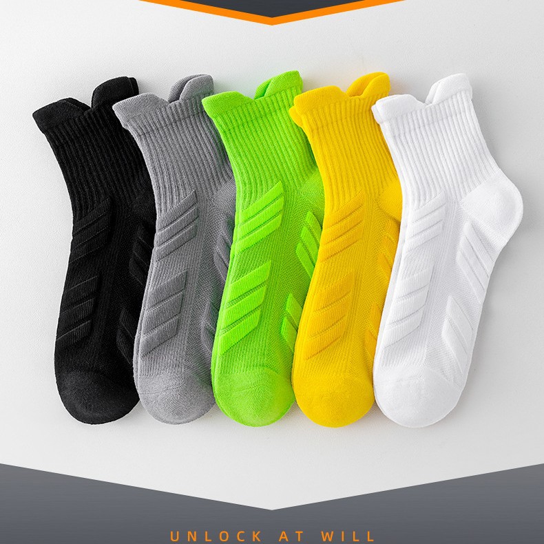 Running Socks Men's Mid-Calf Socks Deodorant Thickeneded Anti-Slip Towel Bottom Men's Marathon Basketball Professional Sports Socks