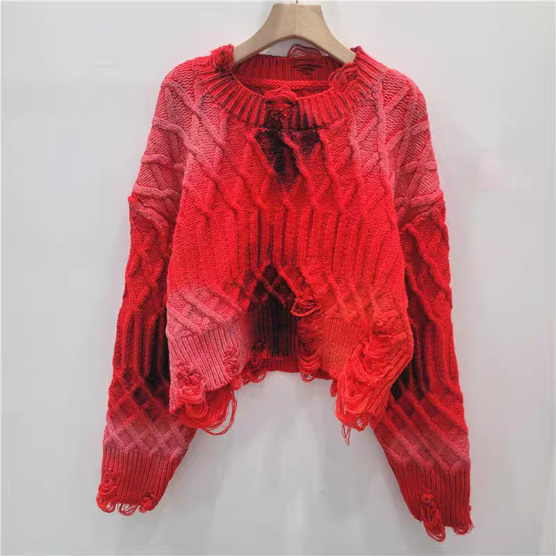 2025 otoño y invierno nueva personalidad versátil coreana suelta industria pesada para hacer viejos graffiti personalidad jersey de cuello redondo image 4
