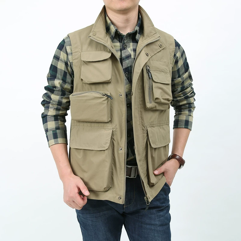 Оптовая фиксированное качество печати логотипа рекламная фотография рыболовная команда униформа для активного отдыха с несколькими карманами плюс жилет размера сзади