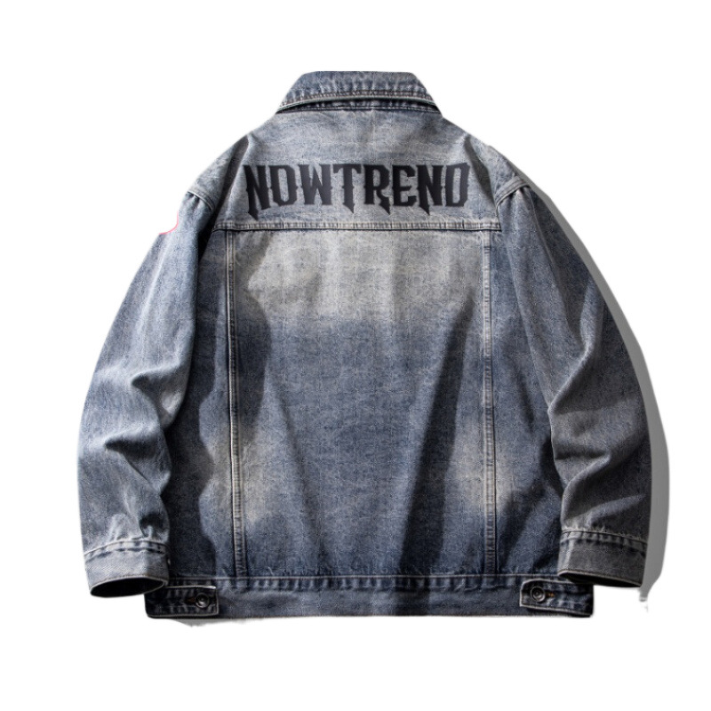 무거운 미국 빈티지 레트로 세련된 브랜드 데님 재킷 남성 새로운 미국 스타일 작업 재킷 남성복