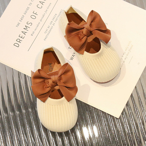 Children's Shoes  Spring New Korean Style Bow Girls Princess Shoes Little Children's Fly Weave Soft Sole Baby Shoes