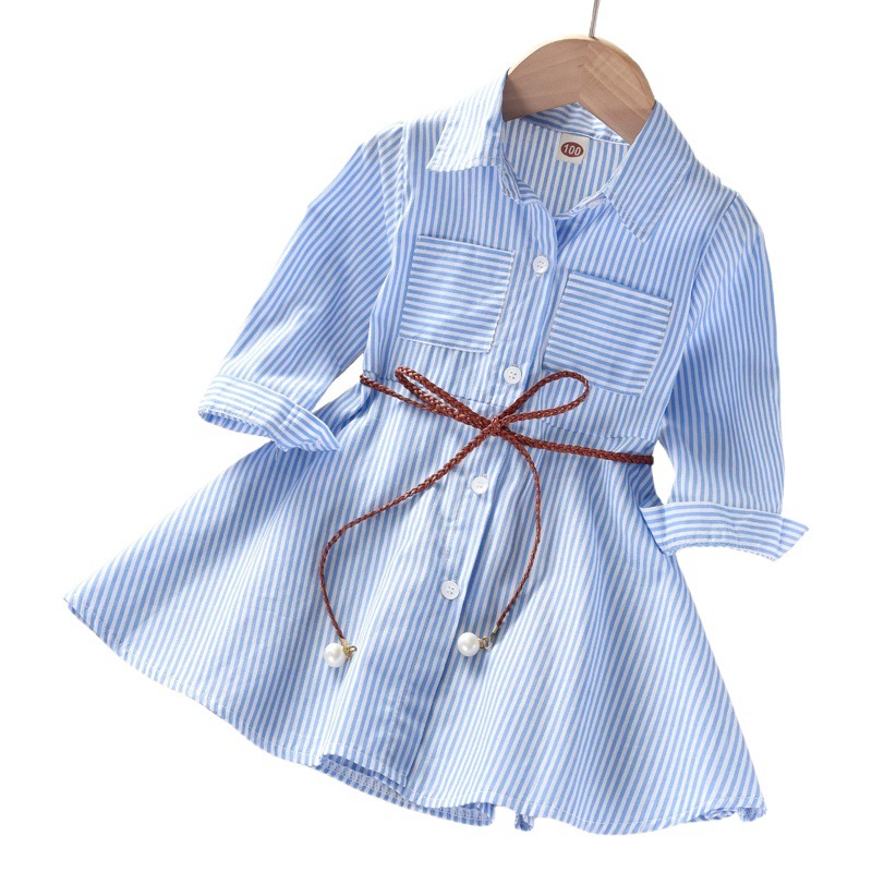 Vestido de niña primavera y otoño 2025 nuevo vestido de verano para niños falda de camisa bebé falda de estilo occidental tendencia de rayas coreanas