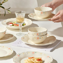 批發清新可愛碗碟套裝碗盤筷家用一人食餐具陶瓷飯碗2022新款面碗