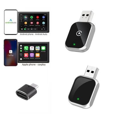 Cross-Border Wireless Carplay Box 2-in-1 Smart Android Auto Adapter Wired to Wireless (Simsiz CarPlay və Android Auto) - k7c03-adapter-overseas-version
