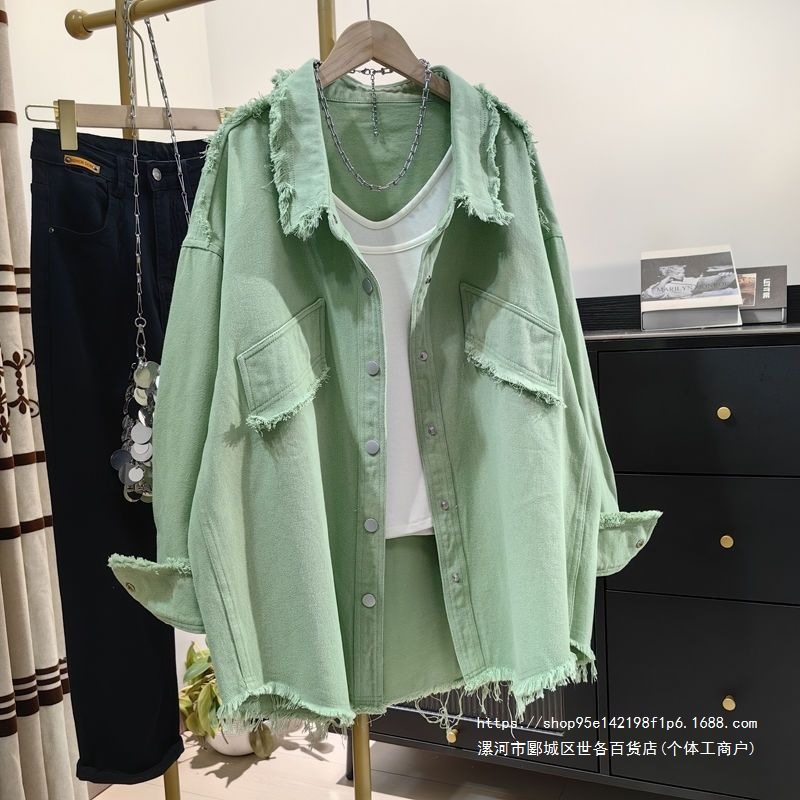 Women's frayed denim shirt jacket, 2026 spring and autumn new Korean style casual loose fashion chic top.