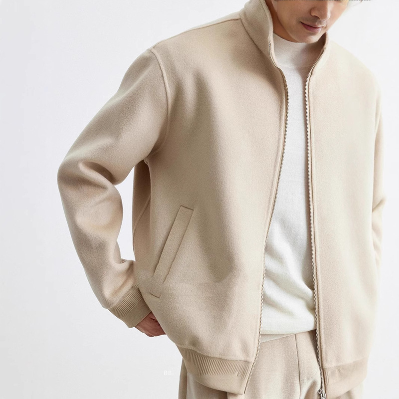 In-Stock Selection of Wool Short Jackets with Regular Shoulders and Stand Collar, Handmade Double-Sided Woolen Jackets for Men in Autumn and Winter