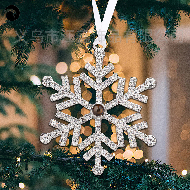 Cross-Border New Large Snowflake Projection Christmas Pendant 100 Languages ​​I Love You Memory Couple Ribbon Pendant Decoration