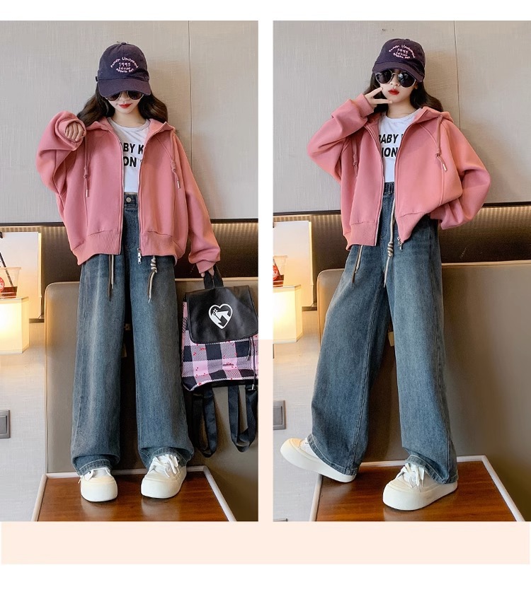 Ensemble sweatshirt cardigan ample à manches longues enfant_voghion.com