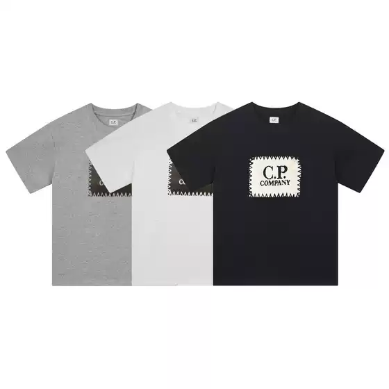 C.P Streetwear Cotton Unisex T-Shirt Basic Letter COMPANY Print Loose Short Sleeve