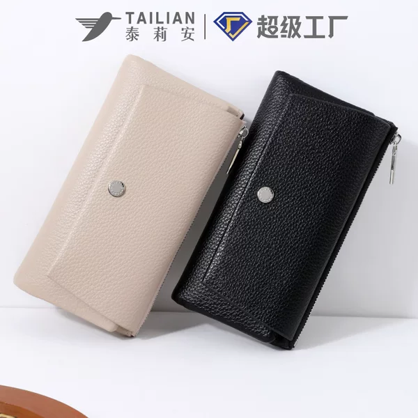 Tillian New Litchi Pattern 30% Fold Long Women's Cross-border Wallet Eastern European Classic Coin Coin Purse Wholesale