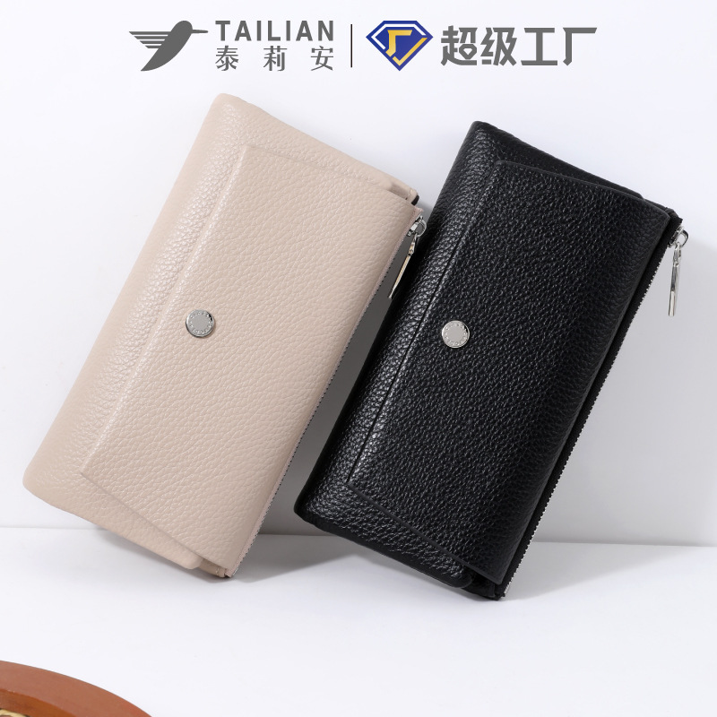Tillian New Litchi Pattern 30% Fold Long Women's Cross-border Wallet Eastern European Classic Coin Coin Purse Wholesale