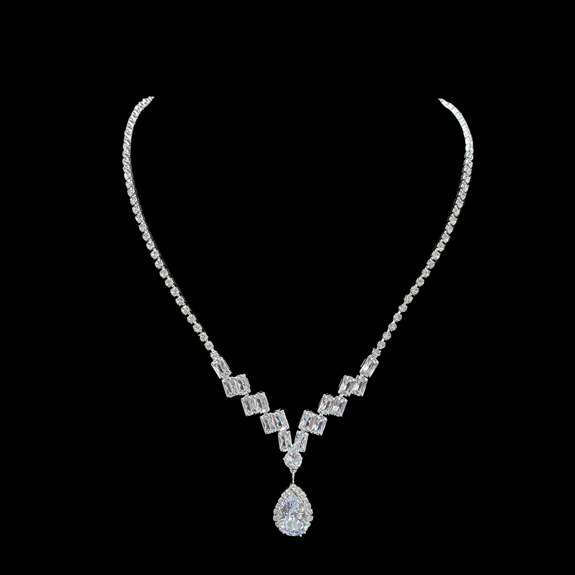 Zirconium, fashionable necklace and earrings, jewelry, high-quality style, diamond encrusted