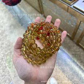 天然黄水晶单圈手串批发 色美干净棉絮少 圆珠饰品手链 民族风