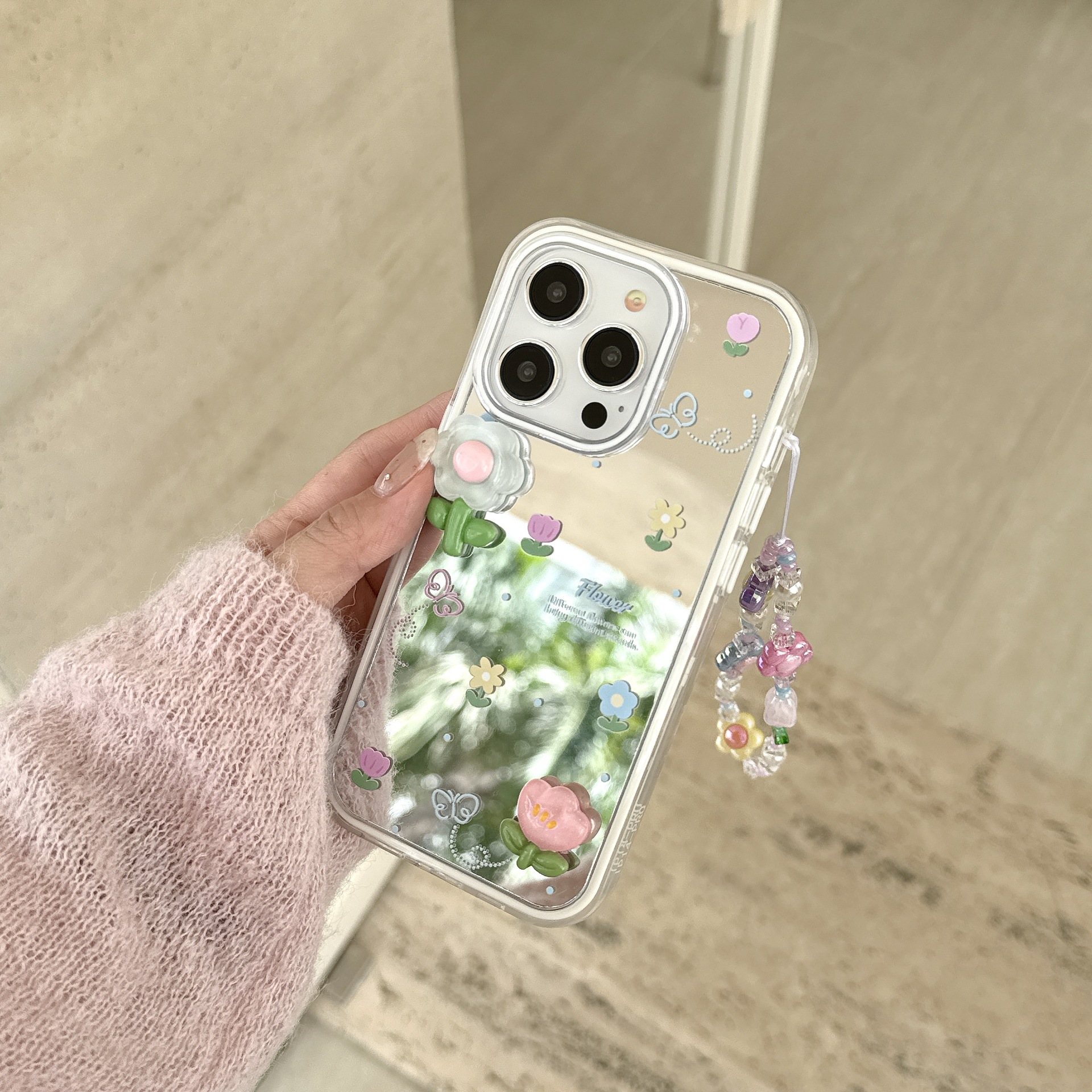 Tulipanes tridimensionales suaves de verano para Apple 15/16 funda para teléfono móvil 14Pro espejo 16ProMax flor 13