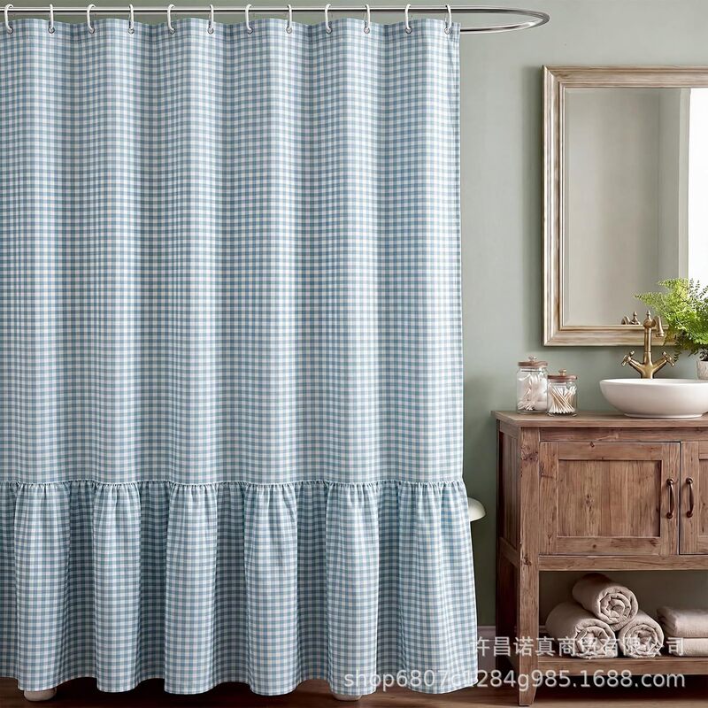 Cross-border Temu hot-selling vintage farmhouse country-style plaid patchwork digital print home bathroom shower curtain partition curtain Cross-border Temu hot-selling vintage farmhouse country-style plaid patchwork digital print home bathroom shower curtain partition curtain