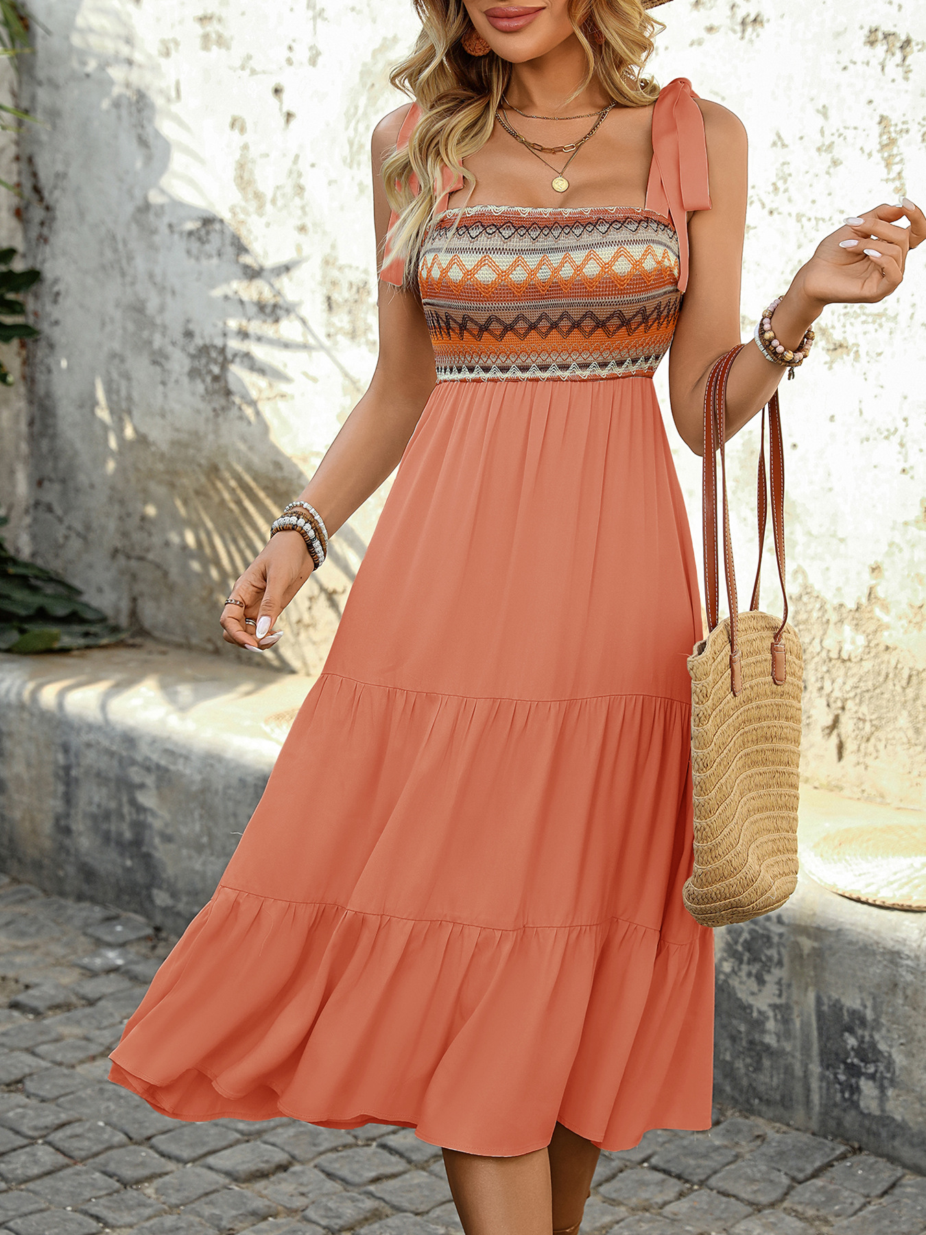 Ethnisches Patchwork Trägerrock Set Für Damen Im Sommer Look_voghion.com