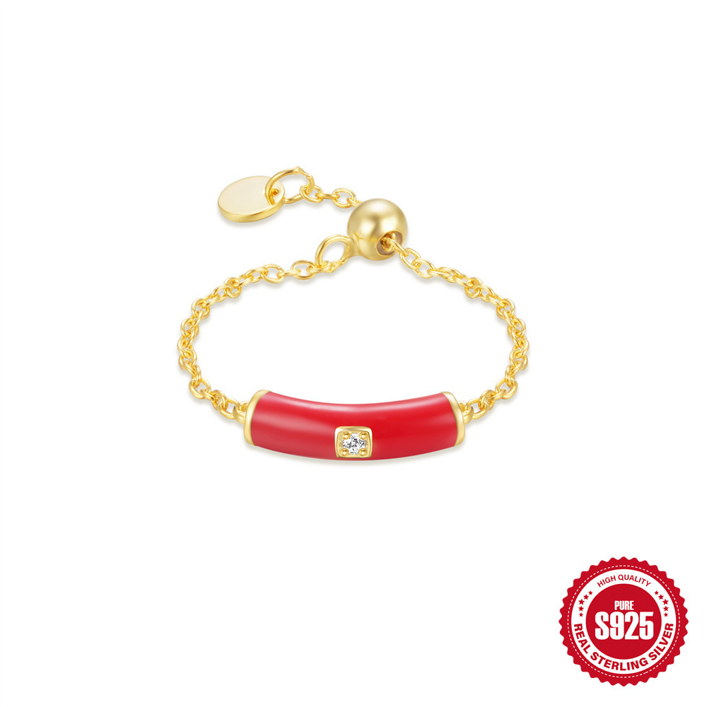 Verano nuevo estilo s925 plata esterlina pequeña barra de oro transfronteriza gota anillo de cadena de aceite personalidad femenina diseño avanzado ajustable