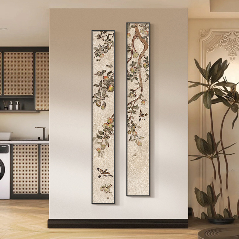New Chinese-Style Antique Entrance Decorative Painting, Narrow and Long Strip, Living Room, Aisle, Corridor Wall Painting, Good Meaning, Vertical Hanging Painting