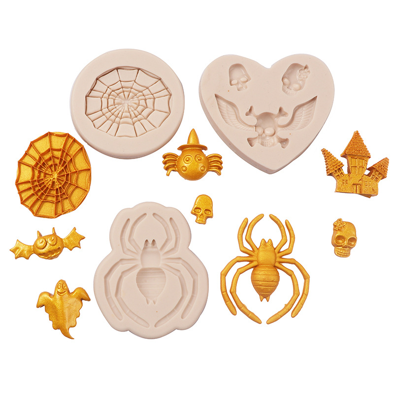 Halloween de vestir dedo fondant molde de silicona calabaza cráneo casa embrujada pastel de chocolate molde para hornear