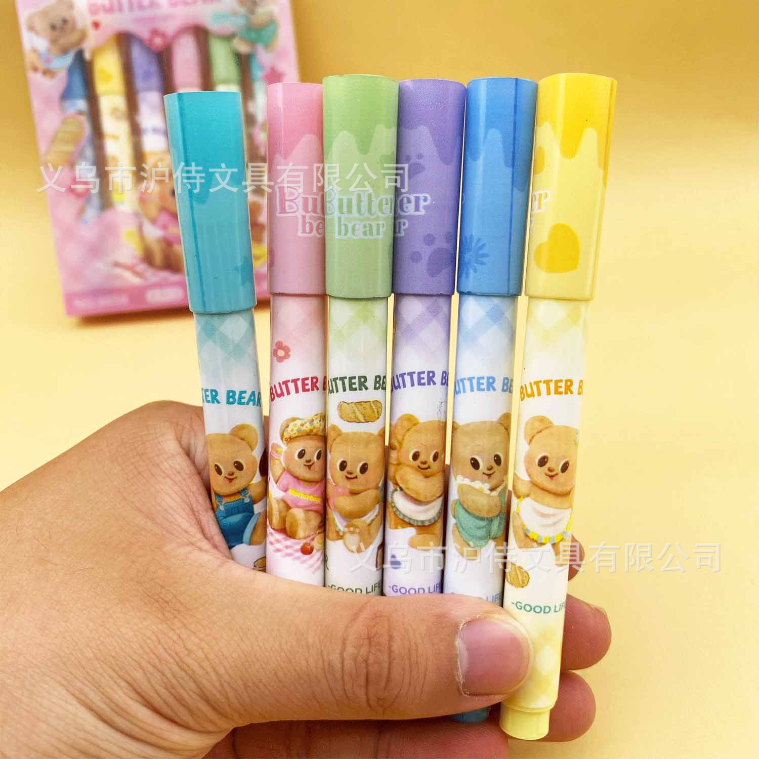 Nuevo oso de mantequilla de dibujos animados lindos bolígrafo de cuentas de mano de color para estudiantes marcadores de puntos clave de protección de ojos