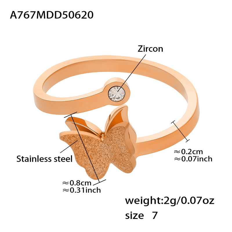 Mili 18K ゴールド立体蝶ネックレスリングイヤリングクロスボーダーヨーロッパとアメリカの軽い高級チタン鋼レディースセット色あせしません|undefined