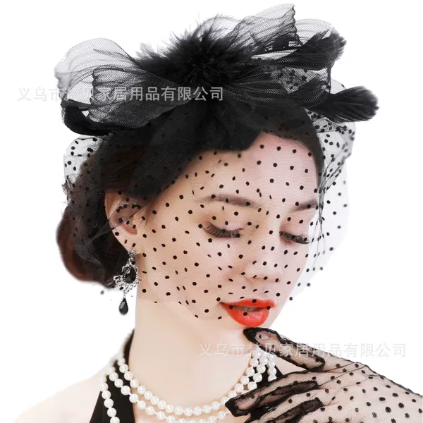 Hooded Gloves suit Bridal Tiara Hair Accessories Feather Face Covering Hairpin Veil Small Topper Mesh Bow Headwear