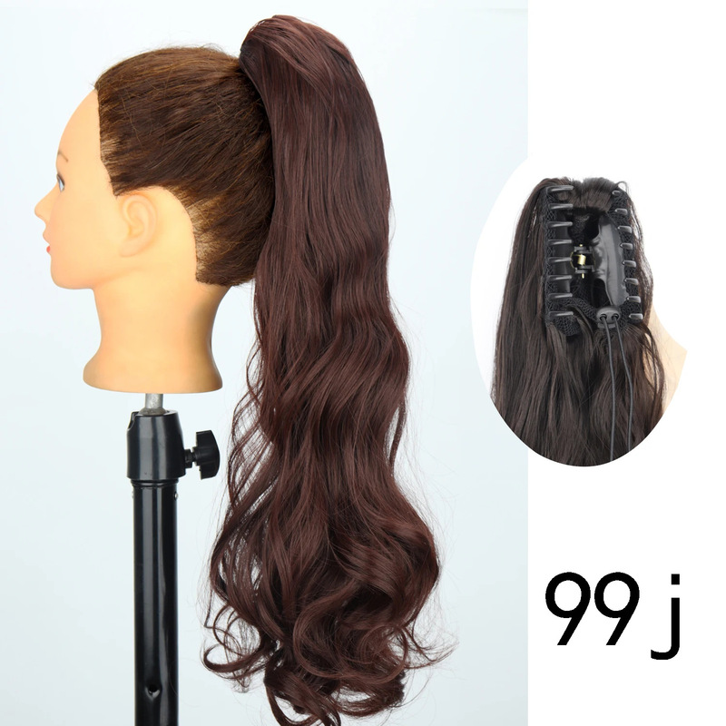 24inch ロングカーリーポニーテール高温繊維女性ビッグウェーブカーリーヘアグリップクリップポニーテールエクステンション|undefined