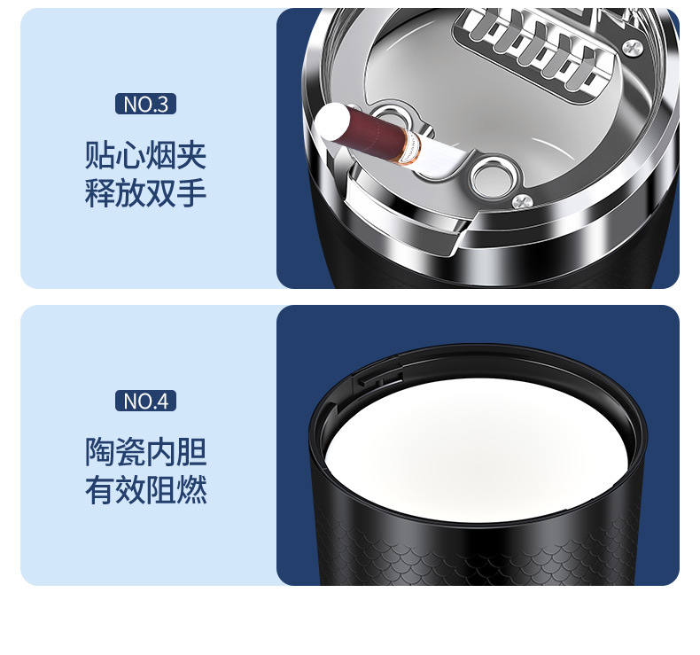 Car Ashtray with a High-End Feel, Ceramic Liner, Non-Spilling Ashtray, Anti-Ash Flying Ashtray, Small Size