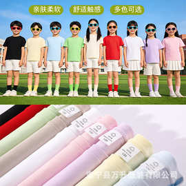 儿童t恤纯棉短袖圆领夏季宽松班服潮牌重磅纯色文化衫印字工作服t