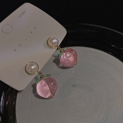 法式复古珍珠水蜜桃耳环小众个性简约百搭耳钉小清新气质时尚耳饰