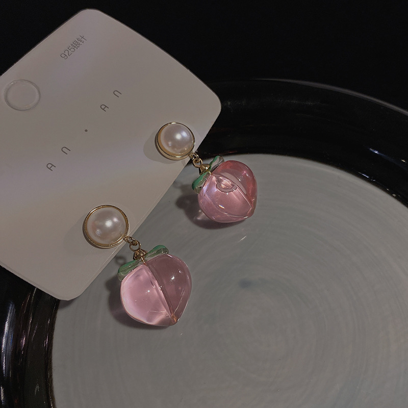 法式复古珍珠水蜜桃耳环小众个性简约百搭耳钉小清新气质时尚耳饰