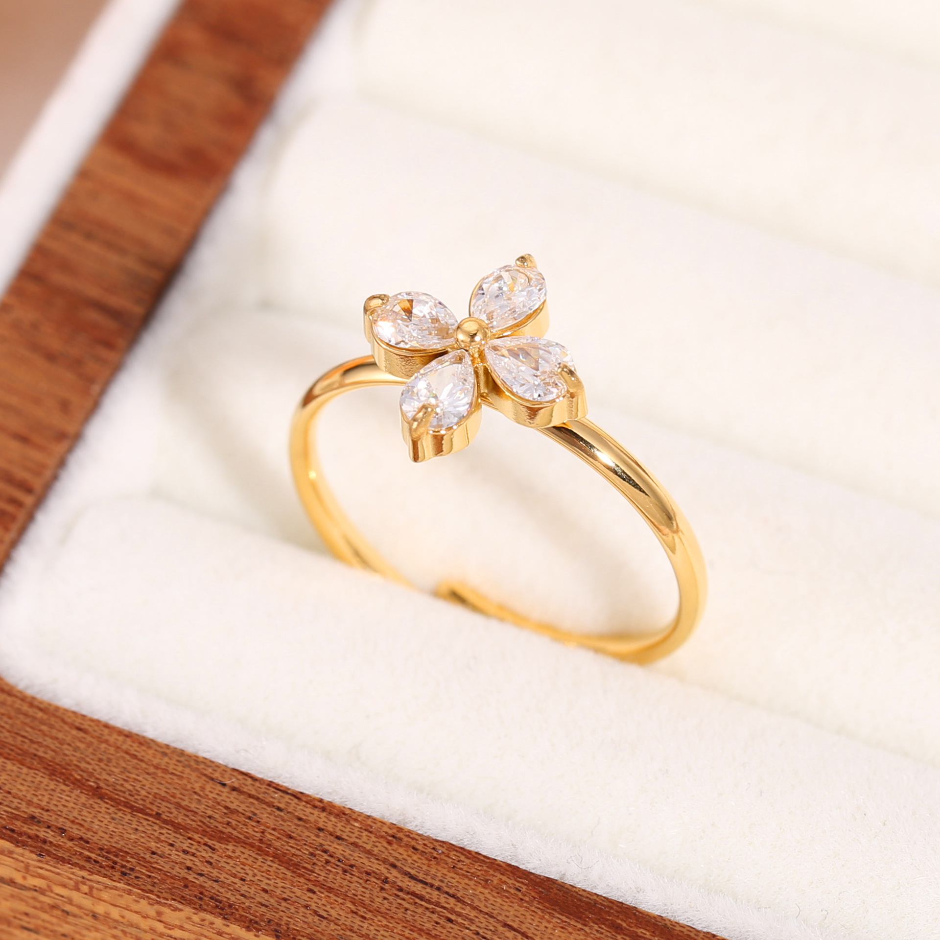 네잎 클로버 지르콘 팔찌 반지 A203