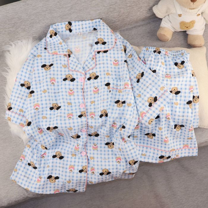 Pijamas de algodón nubes al por mayor transfronterizos de mujeres pantalones cortos de mangas cortas de verano nuevos cardigans con solapas de dibujos animados lindos cubiertas de ropa para el hogar