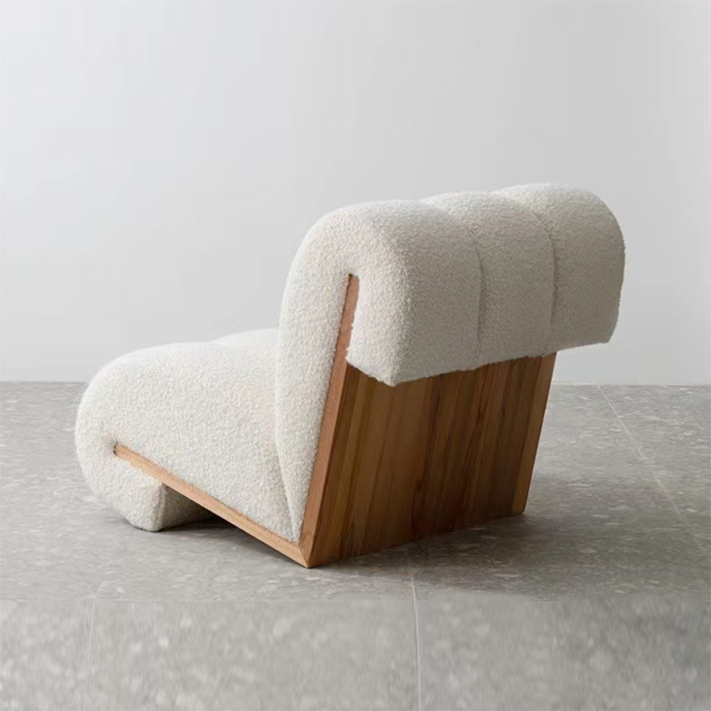 Sillón de Salón de Diseño Moderno y Simple, Estilo Wabi-Sabi, de Lana de Cordero, Hecho de Madera Maciza Ecológica