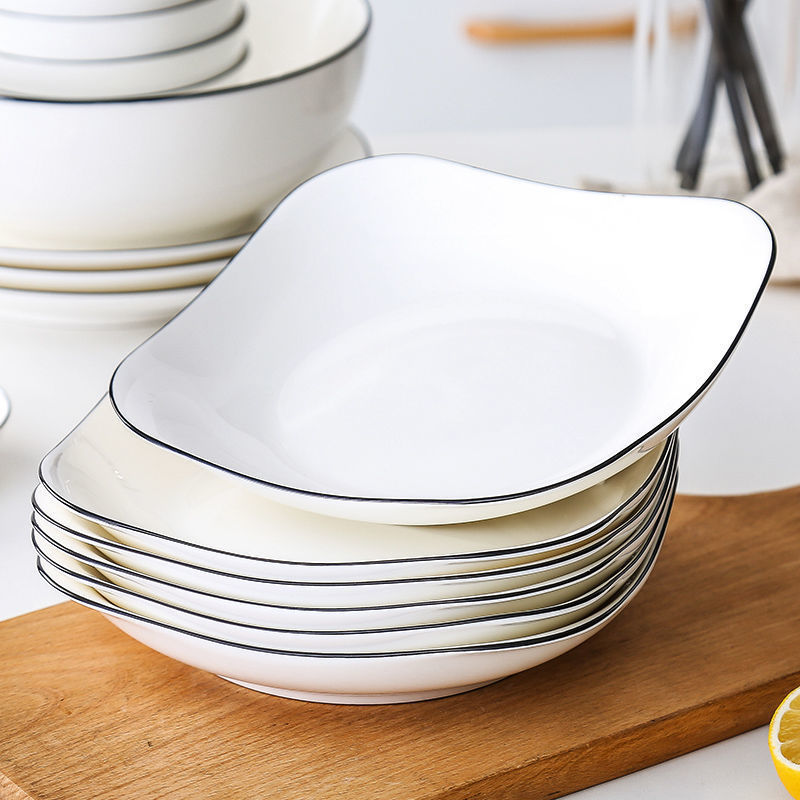 Household Dish Square Plate Round Plate Flat Plate Plate Plate 8 Inch Square Plate Simple Style Nordic Ceramic Set