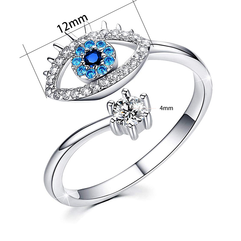 8g Weight Zircon Inlay Material Open Rings Classification Adjustable Ring Size 1 Piece Quantity 925 Sterling Silver Zircon Devil'S Eye Open Rings