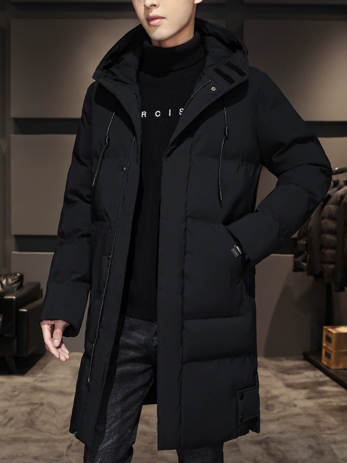 Long demi-season warm down jacket with down, coat, mid-length, oversize, plus size