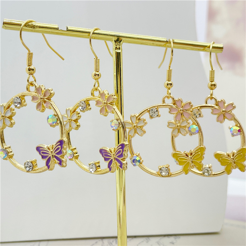 Simple Style Butterfly Alloy Plating Hollow Out Inlay Rhinestones Womenu0027S Drop Earrings 1 Pair