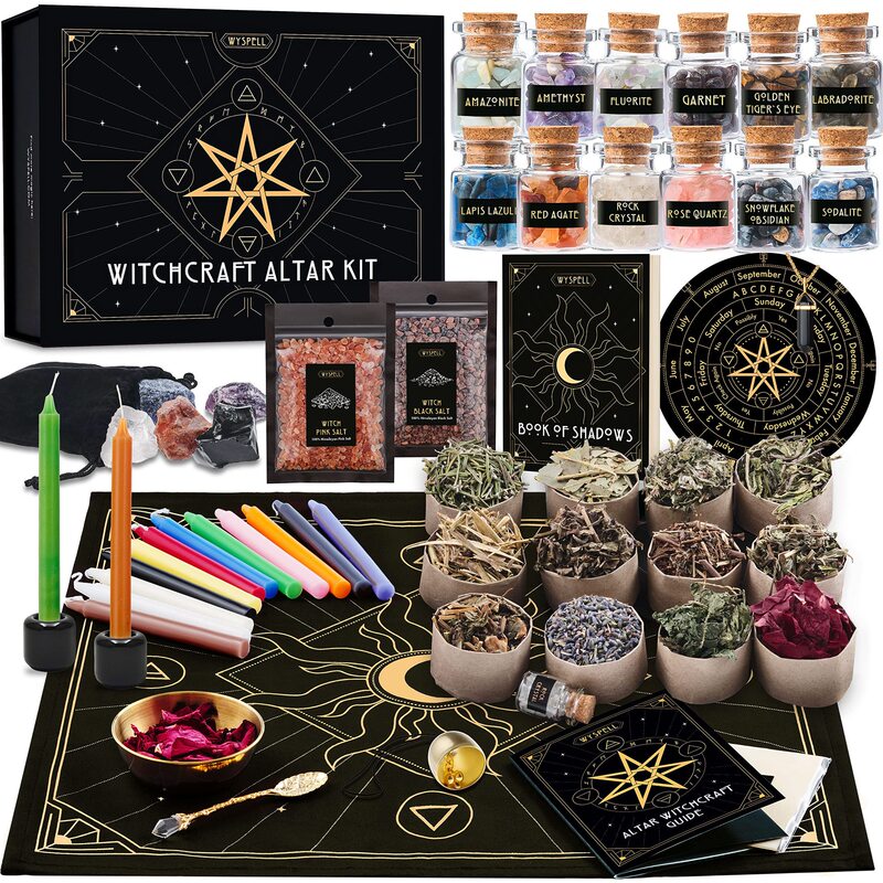 Cross-Border Stone Dried Flowers Colorful Rod Wax Western Holiday Candle Set Witch European and American Magic Popular Halloween Gift