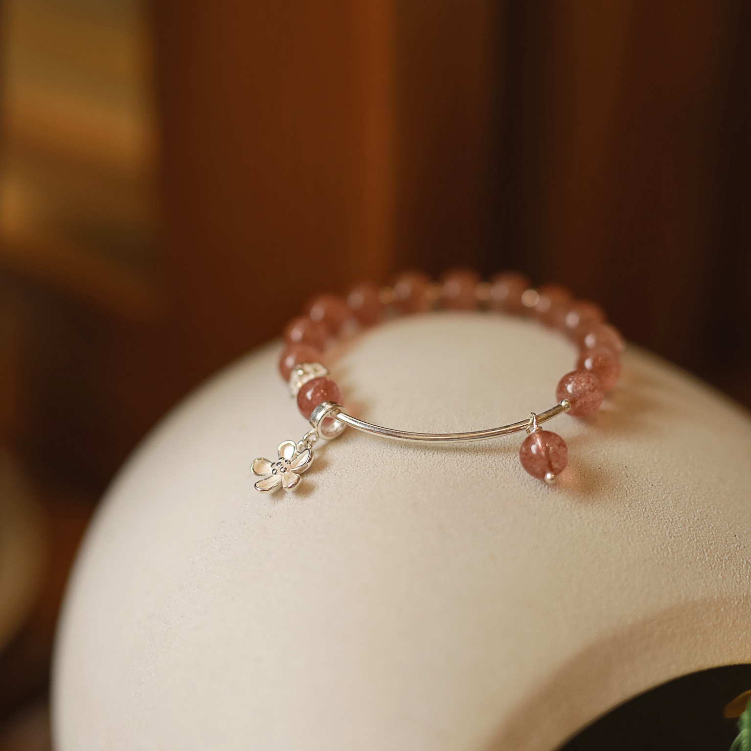 Natural Strawberry Crystal Bracelet,Exquisite And Sweet Petals,S925 Silver Accessories,Crystal Bracelet,Peach Blossom Girlfriend Niche Gift