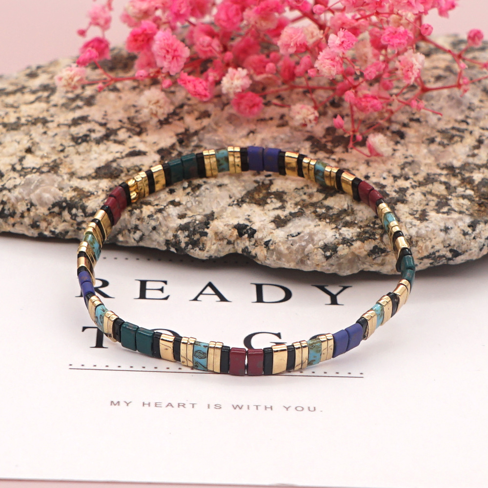 Personality Bohemian New Iron Gallstone Beaded Small Bracelet display picture 2