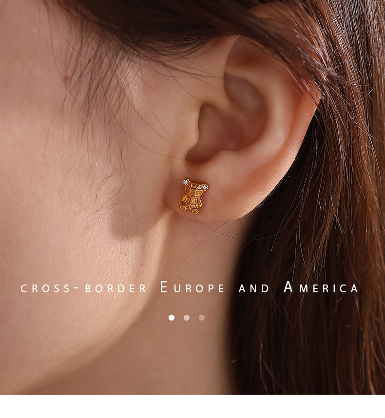 Animal Pattern PVD Coated Real Gold Plated Animal Titanium Steel IG Style Cute Waterproof Non Tarnish Ear Studs