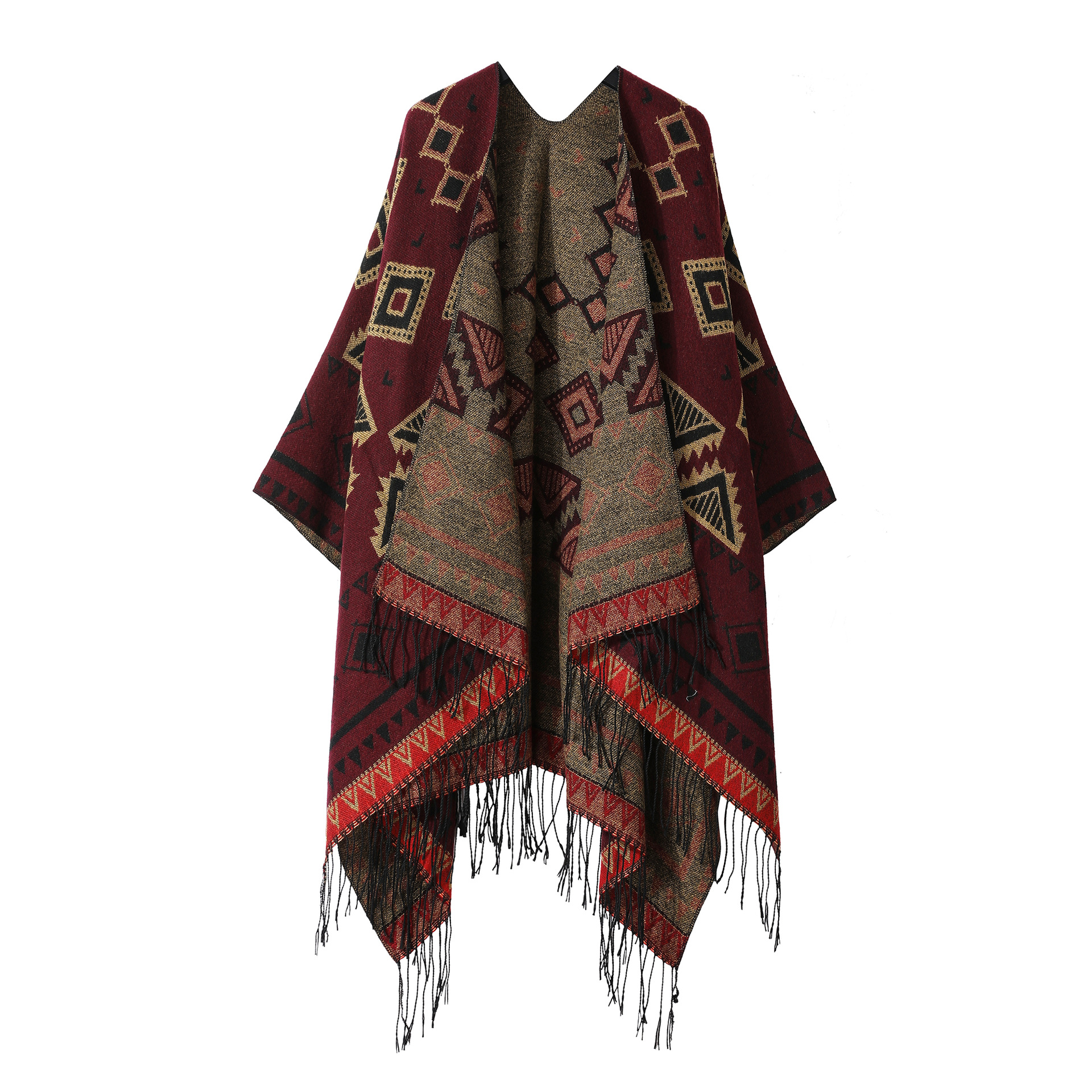 Sciarpa scialle donna con nappe mantella calda da viaggio_voghion.com